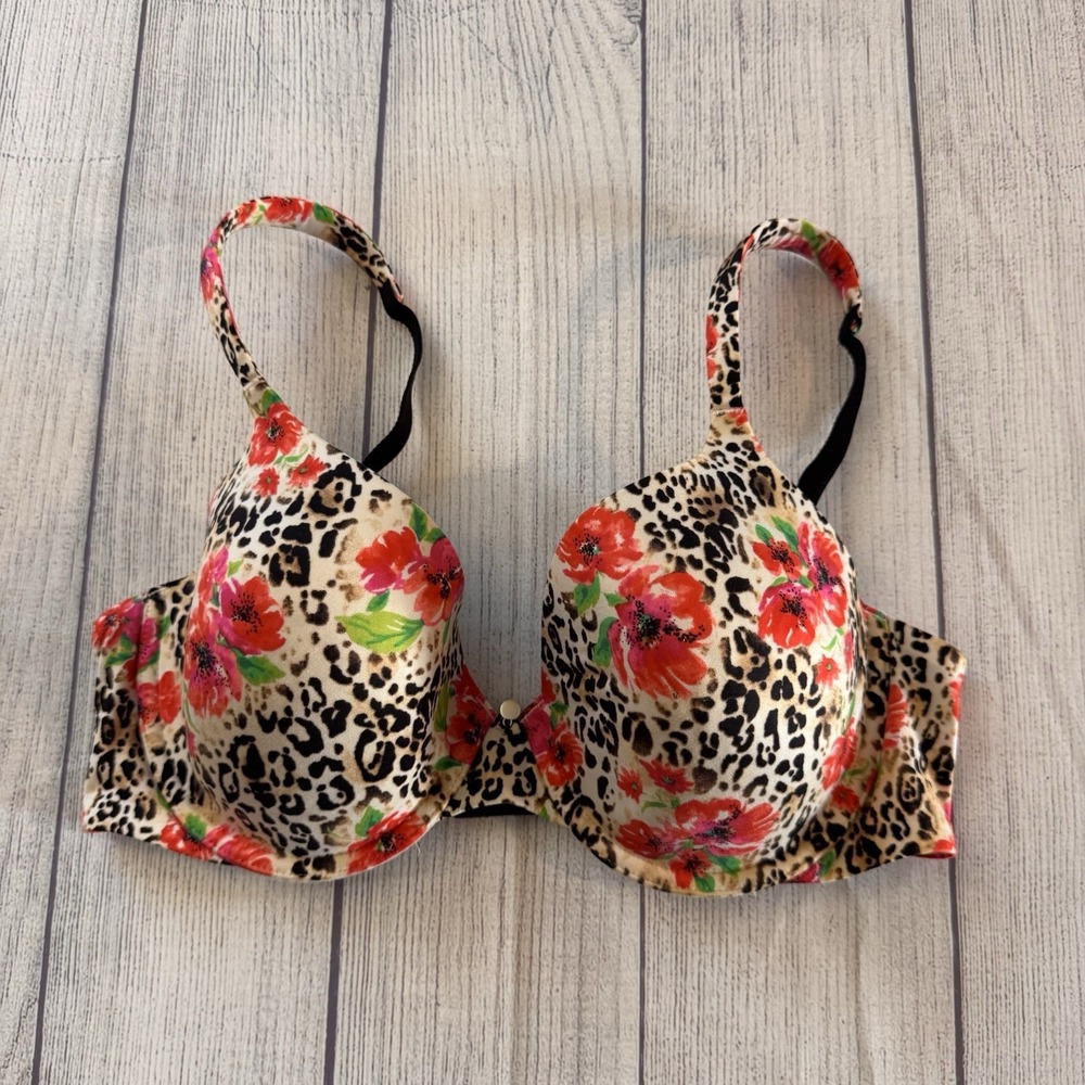 Victoria's Secret Perfect‎ Coverage Bra 36C Leopard Floral Underwire Lined